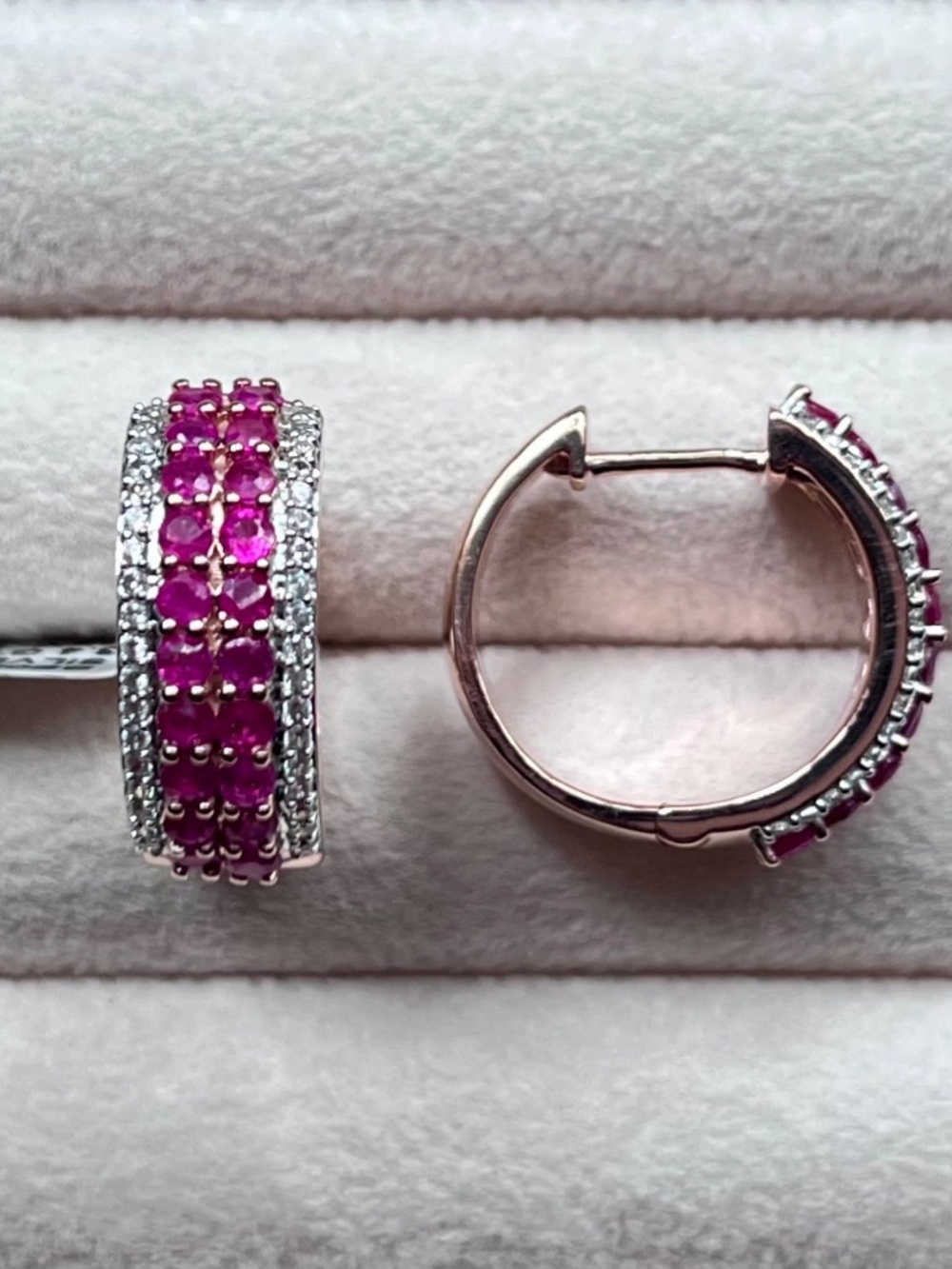E072 | Genuine Ruby & White Zircon Hoops